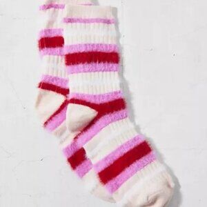 NWT Urban Outfitters Cozy Eyelash Red Striped Crew Socks